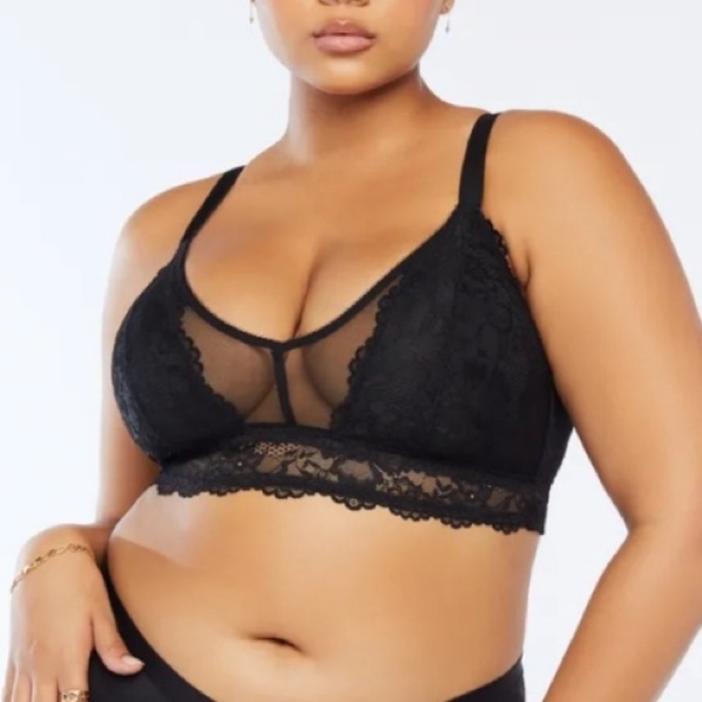 SavageXFenty Floral Lace Mesh Bralette Black Bra